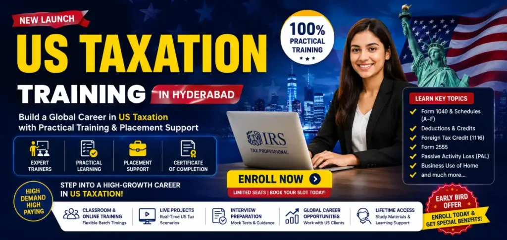 US Taxation Training in Hyderabad with practical learning, Form 1040 training, and placement assistance by PreciseIN Technologies